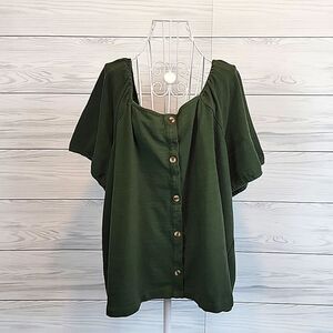 Lane Bryant square neck button-down knit top - green Women's Size 26/28